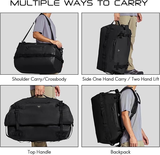 Haimont Large Waterproof Duffel Backpack Roll-Top Heavy Duty Dry Duffle Bag for Boating, Travel, Motorcycle, Kayaking, Camping, 60L