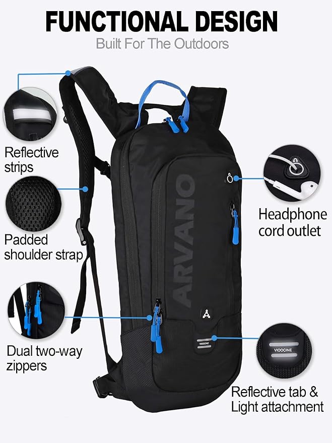 Hydration Backpack, Lightweight Hydration Pack with 2L Water Bladder, 6L Water Backpack for Men Women Cycling, Hiking, Mountain Biking, Skiing