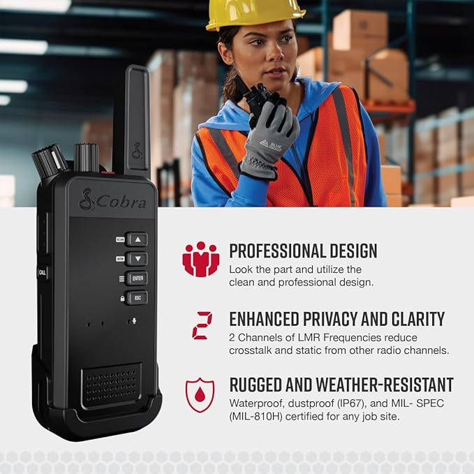 Cobra Performa 400 Business Radios (6-Pack with Dock) - 2-Channel UHF/LMR Professional Two Way Radios, Waterproof Walkie Talkies, Drop Proof, Shockproof IP67 & MIL-SPEC Rated, 18-Hour Li-Ion Battery