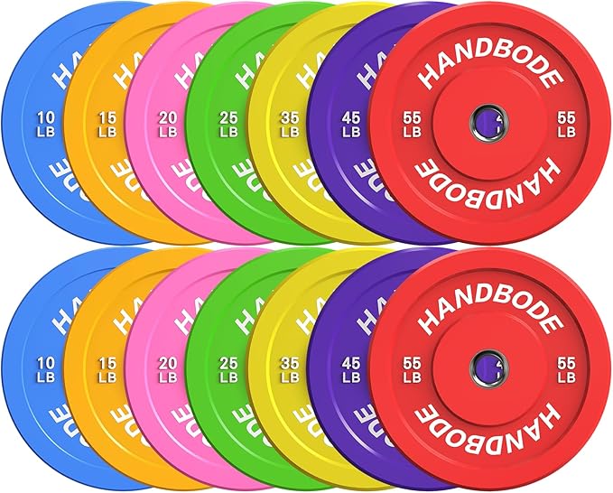 Colored Bumper Weight Plates Olympic Weight Plate Set 2-Inch, 10/15/20/25/35/45/55 lb Barbell Weight Plates Set for Home Gym, Rubber Strength Training Weights Plates for Weight Lifting