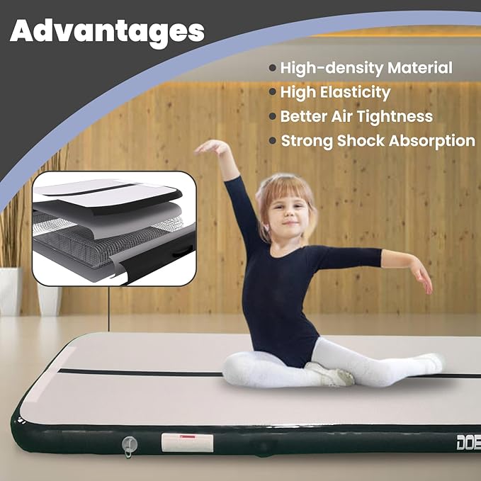 DOBESTS Inflatable Air Gymnastics Mat Tumbling Mat Tumble Track Gymnastics Training for Kids Home 6.6 feet 10 feet 13feet 16feet 20feet 4/8inch Thick for Cheerleading Dance Yoga Cheer Water With Pump