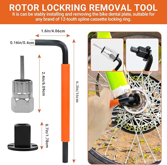 FOUUAAOOU Bike Tools Kit, Has 3 in 1 Bike Cassette Removal Tool, Bike Pedal Wrench, Bicycle Crank Removal Tool, Bottom Bracket Remover and Rotor Lockring Removal Tool, Bike Repair Tool Set