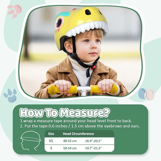 Dinosaur Bike Helmet for 1-3-5-8 Toddler Baby Kids, Lightweight Bicycle Helmet for Cycling Skateboard Roller Skate & Multi-Sports,2 Sizes for Boys and Girls