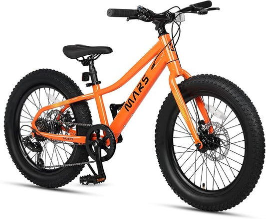 Glerc Mars Kids Mountain Bike, 20 24 Inch Fat Tire Bike for Teen Ages 6-14 Year Old, Bicycle with 2.8-Inch Wide Tires and 6 Speed Drivetrain, Multiple Colors