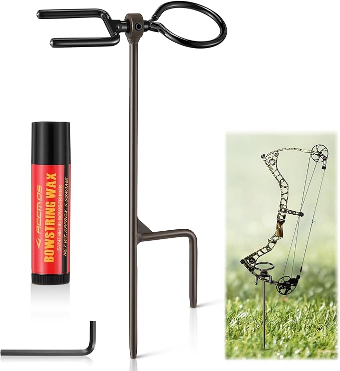 High Performance Portable Archer's Ground Bow Stake with Bowstring Wax, Durable and Versatile, Includes 360° Rotating Fork and Arrow Ring