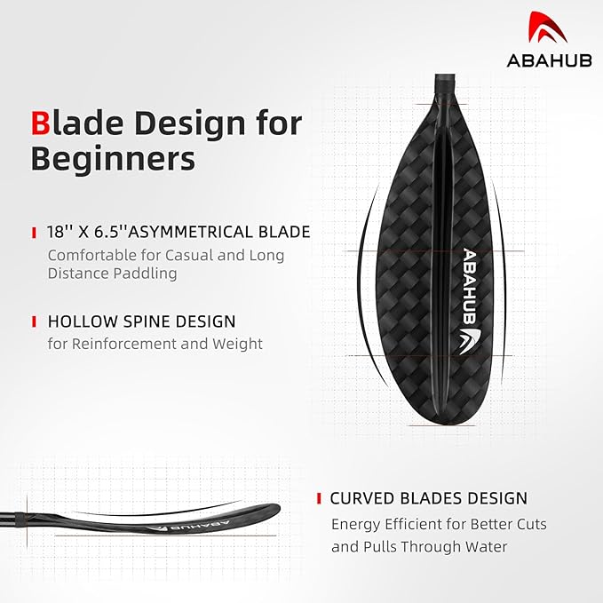 Abahub 1 x Carbon Kayak Paddles, 90.5 Inches Kayaking Oars for Boating, Canoeing with Free Paddle Leash, Carbon Fiber Shaft Black/Blue/Green/Orange/Yellow/White/Red Plastic Blades