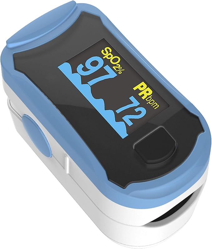 Concord Fingertip Deluxe OLED Pulse Oximeter with 6 way Reversible Display - Blood Oxygen Saturation Monitor with Carrying Case, Batteries & Lanyard - Easy to Use, (Blue)