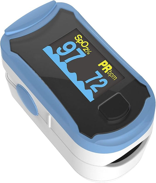 Concord Fingertip Deluxe OLED Pulse Oximeter with 6 way Reversible Display - Blood Oxygen Saturation Monitor with Carrying Case, Batteries & Lanyard - Easy to Use, (Blue)