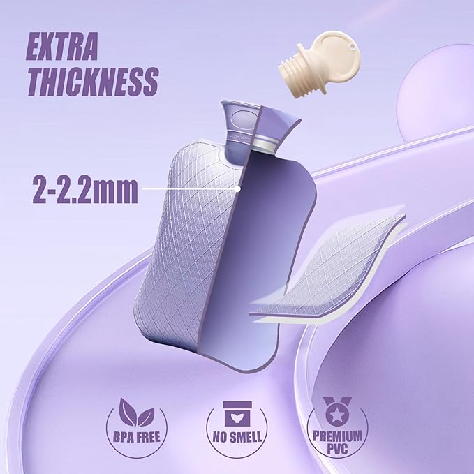 FORICOM Hot Water Bottle for Pain Relief, Hot Water Bag for Back Pain, Heating Pad 2Liter, Non Toxic and Rubber, Hot and Cold Therapy,Made in PVC