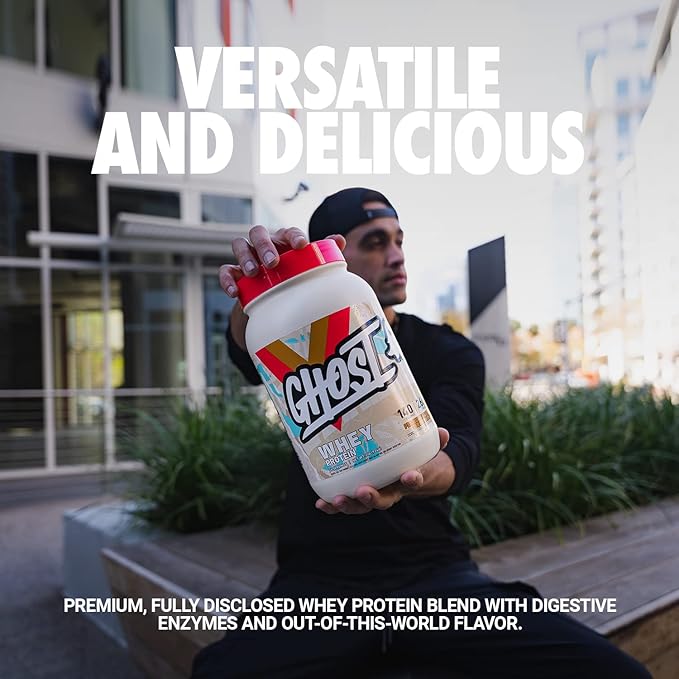 GHOST Whey Protein Powder, Peanut Butter Cereal Milk - 2LB, 26G of Protein - Whey Protein Blend - ­Post Workout Fitness & Nutrition Shakes, Smoothies, Baking & Cooking - Soy & Gluten-Free