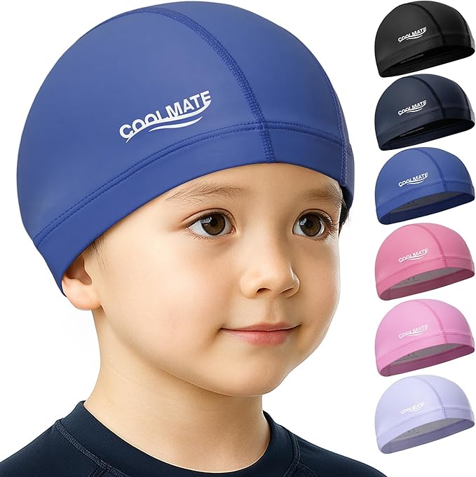 COOLMATE Fabric Swim Cap for Adult Women Men Kid 3 4 6 8 14 16, Silicone Water Resistant Layer, Cloth Swim Cap Gifts for Swimmers, Lightweight for Pool, Lap Swimming (1 pc)