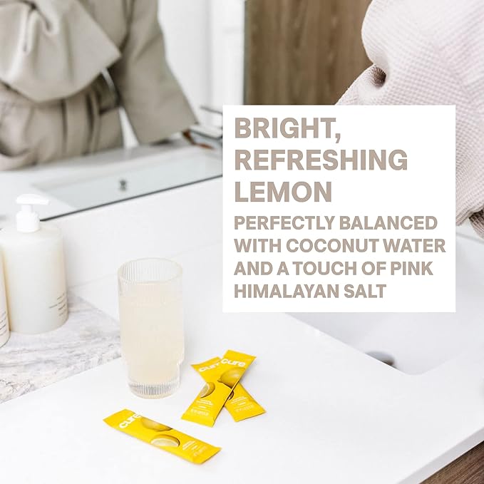 Cure Hydration | Plant-Based Electrolyte Drink Mix | No Added Sugar | FSA & HSA | Dehydration Relief Powder Made with Coconut Water | Non-GMO | Vegan | Pouch of 14 Packets - Lemonade