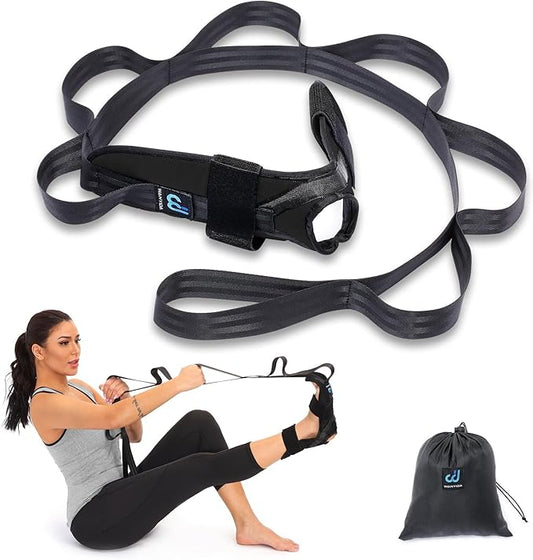 Foot and Calf Stretcher for Plantar Fasciitis, Achilles Tendonitis, Heel Spurs, Drop Foot. Yoga Stretching Strap for Leg, Thigh and Hamstring (Black)