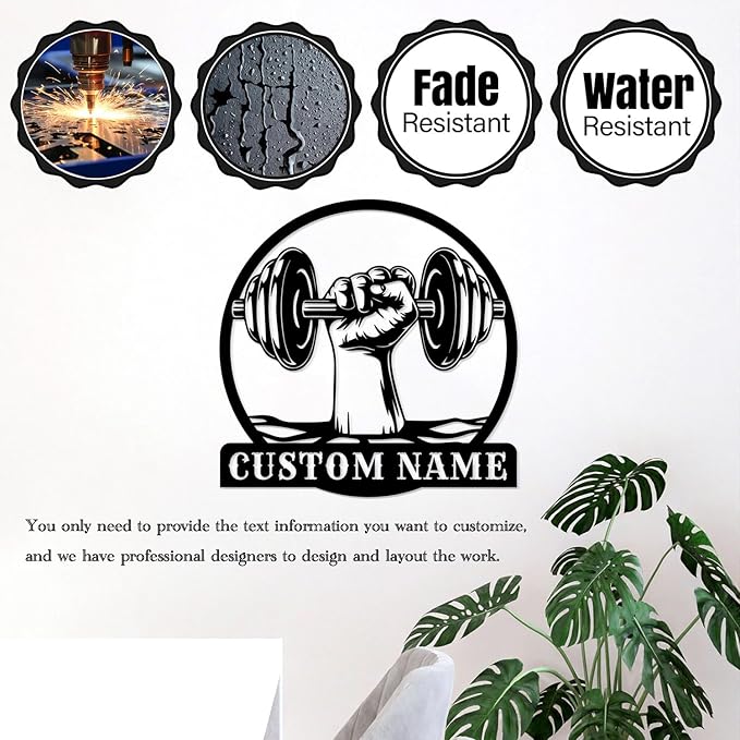 Customized Metal Gym Name Sign, Personalized Sports Room Wall Art,Metal Gym Sign,Unique Fitness Wall Sign, Gym Lovers Unique Gift, Gym Wall Art,Training Center Sign (Style-15)
