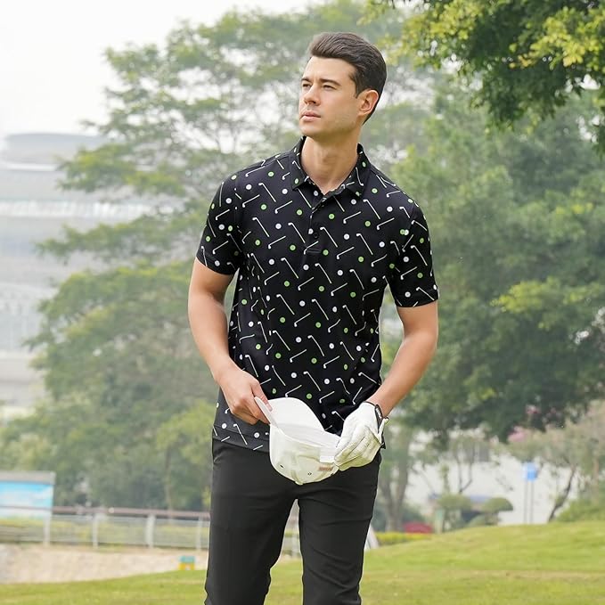 DEOLAX Mens Polo Shirts Fashion Print Mens Golf Shirt Dry Fit Mens Golf Polo Short Sleeve Quick Dry Funny Golf Shirt for Men