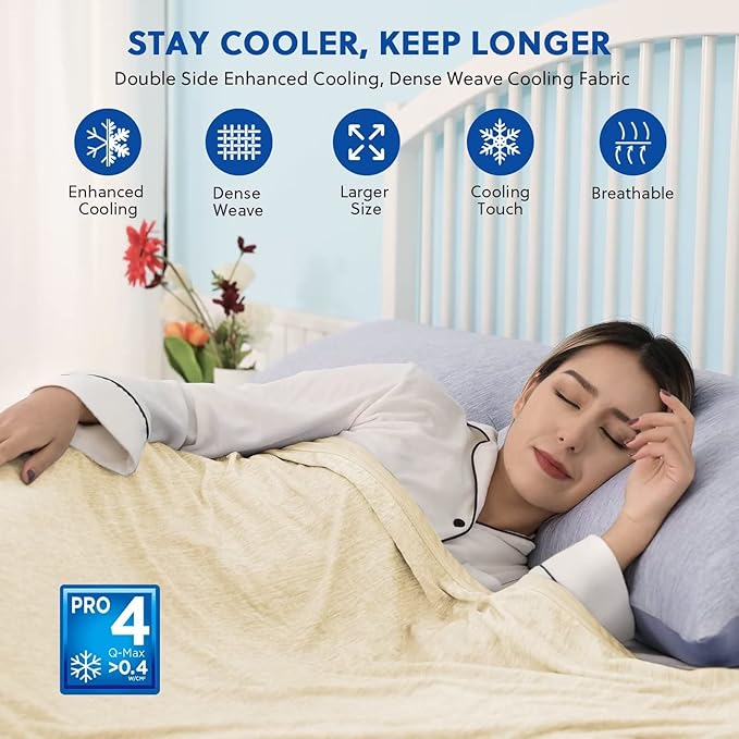 HOMFINE Cooling Blankets for Hot Sleepers - Summer Blanket Thin Lightweight Breathable Soft Double Side Enhanced Cooling for Bed Couch Sofa, Keep Cool for Night Sweats (Beige, 60 x 80 inches)