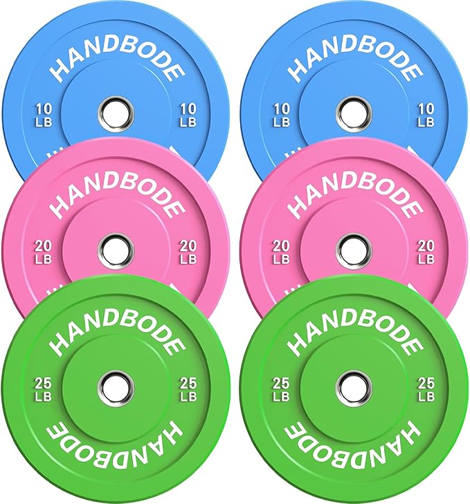 Colored Bumper Weight Plates Olympic Weight Plate Set 2-Inch, 10/15/20/25/35/45/55 lb Barbell Weight Plates Set for Home Gym, Rubber Strength Training Weights Plates for Weight Lifting