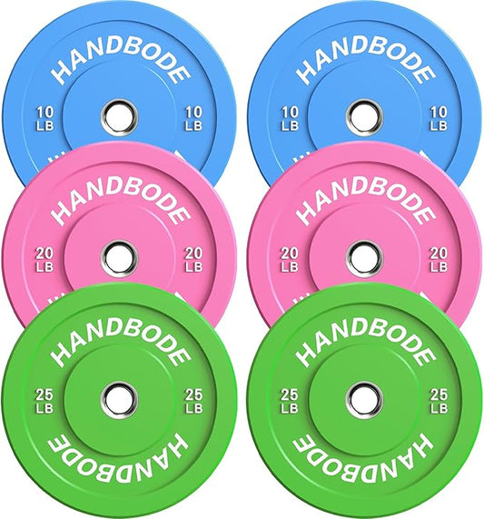 Colored Bumper Weight Plates Olympic Weight Plate Set 2-Inch, 10/15/20/25/35/45/55 lb Barbell Weight Plates Set for Home Gym, Rubber Strength Training Weights Plates for Weight Lifting