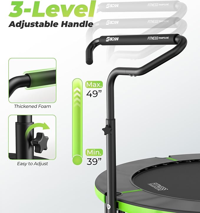 BCAN 40"/48" Foldable Mini Trampoline, Rebounder Trampoline for Adults, U/T Shape Adjustable Foam Handle, Exercise Rebounder for Adults Indoor/Garden Workout, Max Load 330lbs/440lbs