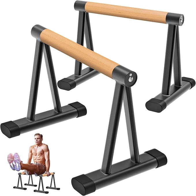 Dolibest Push Up Bar, 12'' High Parallettes Bars with 8 Rubber Feet & Comfortable Handle, Dip Bars with Stable Triangle Base for Calisthenics, Handstand, Gym & Home Exercise, Easy Assembly (600LB)