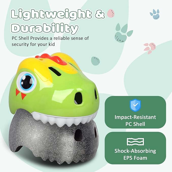 Dinosaur Bike Helmet for 1-3-5-8 Toddler Baby Kids, Lightweight Bicycle Helmet for Cycling Skateboard Roller Skate & Multi-Sports,2 Sizes for Boys and Girls