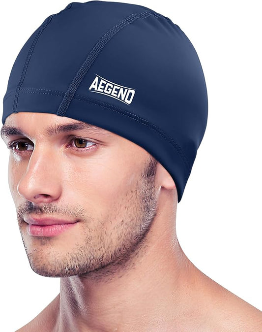 Aegend Fabric Swim Cap, Silicone Waterproof Layer - Breathable Cloth Swimming Cap, Keep Hair Dry with Hight Elasticity for Youth(8-16) Adult, 2 Sizes to Choose