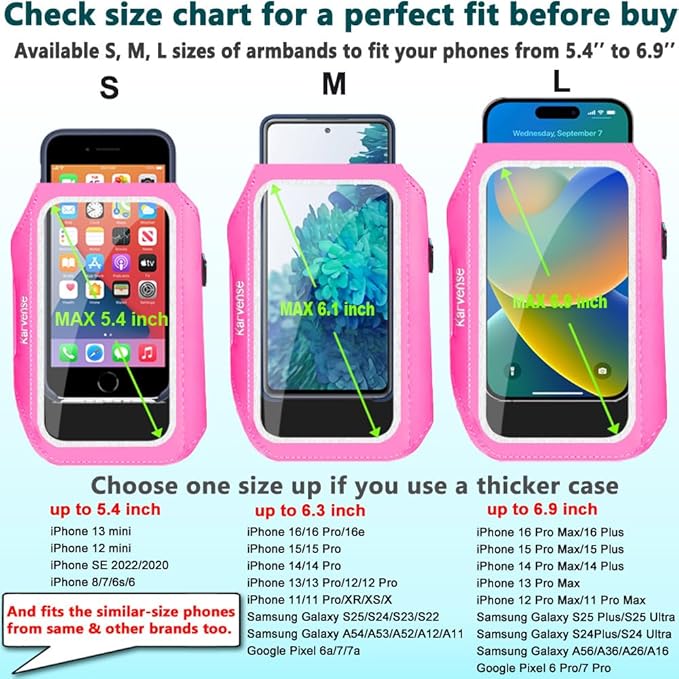 Arm Band for Phone for Running, Phone Holder for Running for iPhone & Samsung Galaxy, Cell Phone Armband Holder for Walking, Gym, Workout, w/Adjustable Strap & Zipper Pocket (Pink-S)