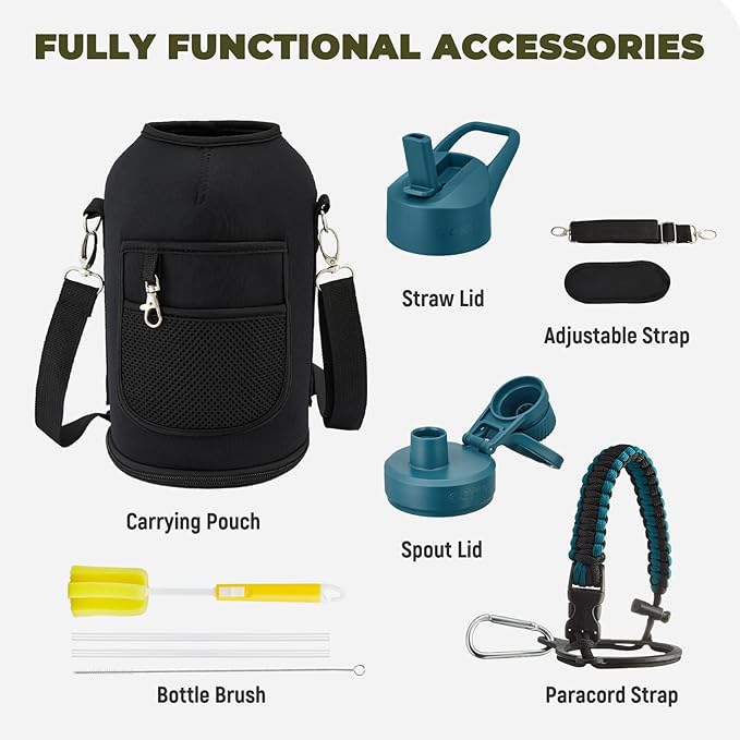 COKTIK 84oz Water Bottle with Straw - Triple Insulated Flask, 48hr Cold Retention Large Water Bottle, Leakproof Water Jug for Gym, Hiking, Camping, Outdoor Sports(Indigo Black)