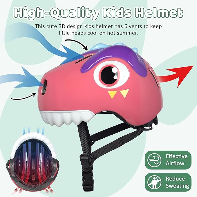Dinosaur Bike Helmet for 1-3-5-8 Toddler Baby Kids, Lightweight Bicycle Helmet for Cycling Skateboard Roller Skate & Multi-Sports,2 Sizes for Boys and Girls