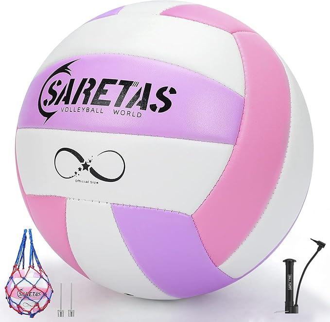 Beach/Water/Sand Volleyballs, Outdoor/Indoor Official Size, Soft Touch Volleyball for Beginners, Cute Volley Ball for Girls/Kids/Youth, Ideal Gifts with Pump for Backyard, Pool, Middle School