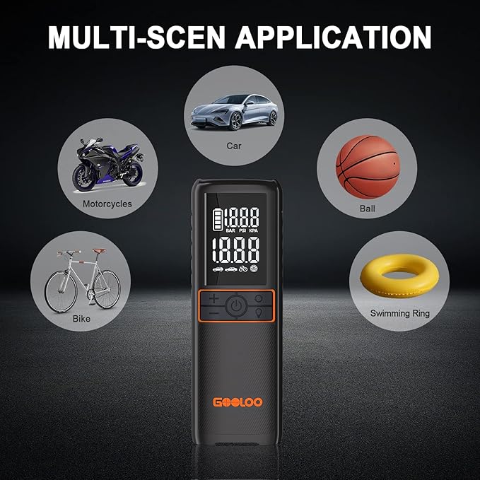 GOOLOO GT160 Tire Inflator Portable Air Compressor, 160PSI Portable Air Pump for Car Tires, 7500mAh Cordless Air Pump with Digital Pressure Suitable for Cars, Bikes, Balls, Motorcycles