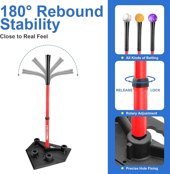 Eastgoing Heavy Duty Baseball and Softball Portable Travel Batting Tee.Adjustable 5-Position Baseball and Softball Batting Tee.Hitting Tee for Any Age Player Baseball