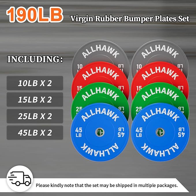 Colored Olympic Weight Plates, 2-inch Rubber Bumper Plate Set for Home Gym Barbell Weight Lifting and Strength Training