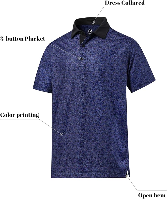 DEOLAX Mens Polo Shirts Fashion Print Mens Golf Shirt Dry Fit Mens Golf Polo Short Sleeve Quick Dry Funny Golf Shirt for Men