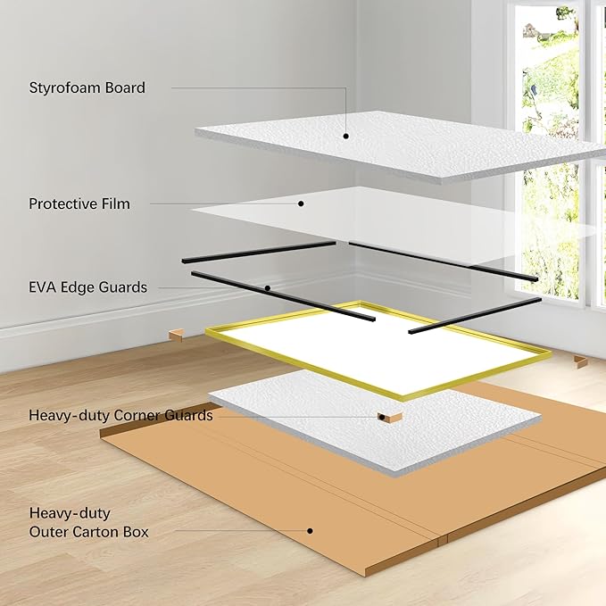 Gold Bathroom Mirror, 60x40 Inch Rectangular Framed Mirror, Large Wall Mounted Bathroom Vanity Mirror Over Sink for Bedroom,Restroom, Living Room, Hangs Vertically or Horizontally