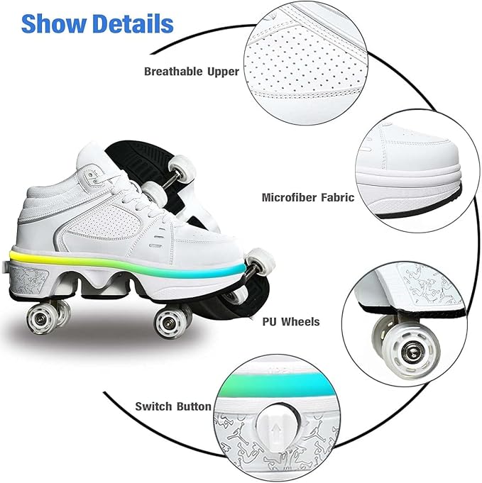 Double-Row Deform Wheel Automatic Walking Shoes Invisible Deformation Roller Skate 2 in 1 Removable Pulley Skates Skating Parkour