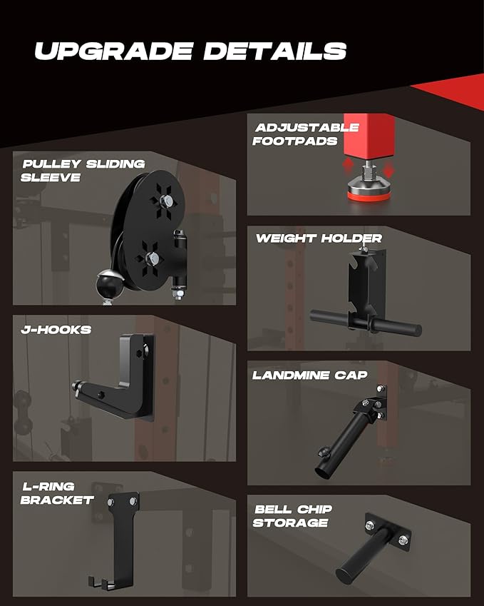 Folding Power Rack, Wall Mounted Squat Rack with Dual Independent Pulley System, Multi-Function Power Cage with 5 Adjustable Function Modes, Power Rack Trainer for Space Saving Home Gym