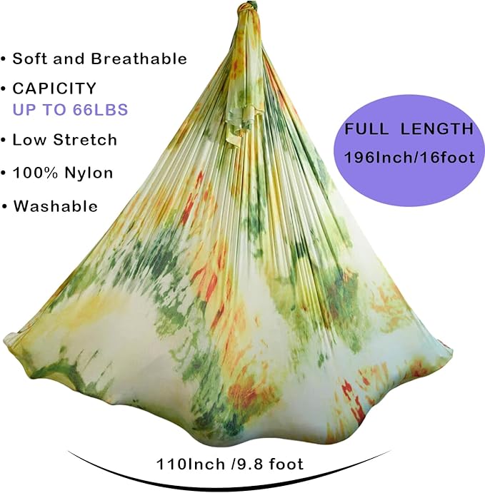 F.Life Aerial Yoga Hammock kit- Yoga Swing Multicolor 5 yards-Flying Yoga Include Daisy Chain,Carabiner and Pose Guide