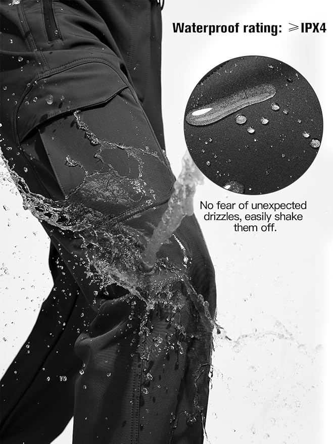 FREE SOLDIER Men's Outdoor Softshell Fleece Lined Cargo Pants Snow Ski Hiking Pants with Belt