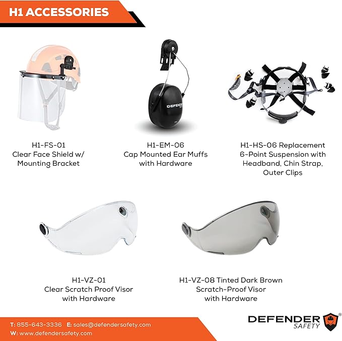 Defender Safety H1 Safety Helmet Hard Hat with Visor ANSI Z89.1