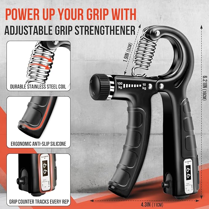 Grip Strength Trainer Kit, Adjustable Forearm Strengthener, Hand Grip Strengthener Balls, Finger Exerciser & Stretcher for Strength Training, Recovery & Flexibility