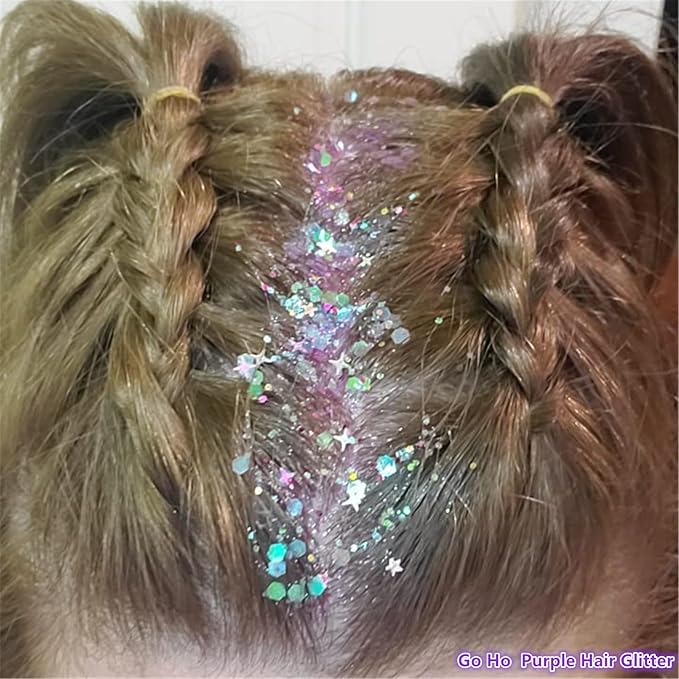 Go Ho Mermaid Purple Face Body Glitter Gel,Mardi Gras Outfit for Women Kids,Holographic Mermaid Chunky Sequins Glitters for Eye Lip Hair Nails,Festival Rave Accessories,52g