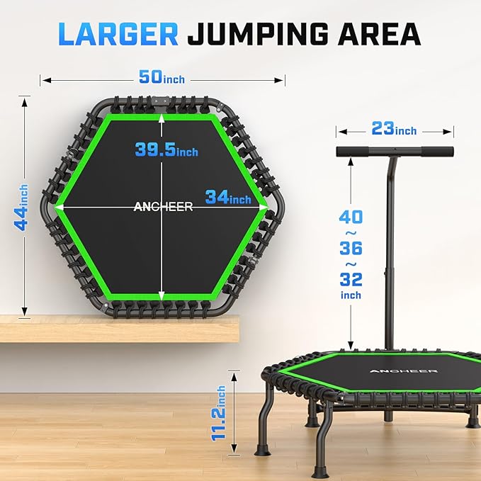 ANCHEER 50" Rebounder Trampoline for Adults With Bar, 550 LBS Mini Trampoline Quiet Exercise Bungee Jumping Cardio Trainer Workout