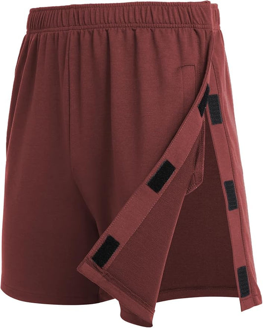 Deyeek Unisex Tear Away Shorts Snap On Athletic Cotton Shorts Post Knee Surgery Recovery Hip Replacement Pants with Pockets
