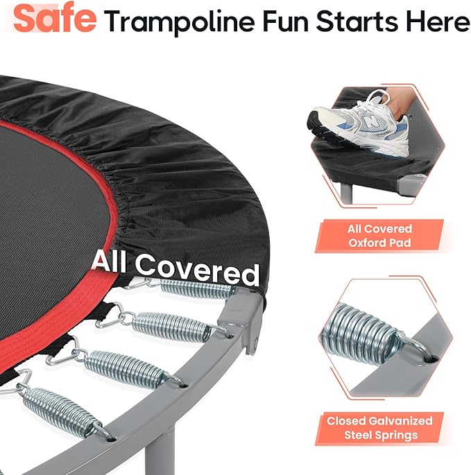 BCAN 38"/40''/48'' Foldable Mini Trampoline Fitness Trampoline with Safety Pad,Rebounder Exercise Trampoline for Adults Indoor/Garden Workout,Max Load 300lbs/440lbs