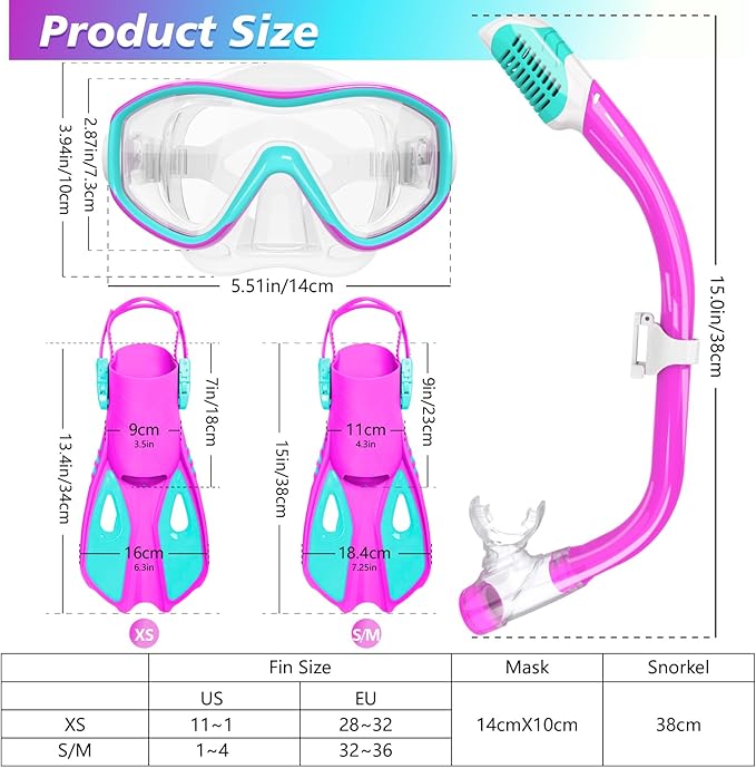 GoseWave Snorkeling Gear for Kids, Kids Snorkel Set for Ages 5-15, Anti-Fog Diving Mask and Dry Top Snorkel Set, Unisex Swimming Goggles with Nose Cover