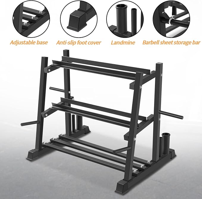 Dumbbell Rack, Bongkim Dumbbell Set with Rack Stand, Dumbbells Weights Rack for Home Gym, Weight Rack for Dumbbells, Kettlebells, and Weight Plates 1100LBS