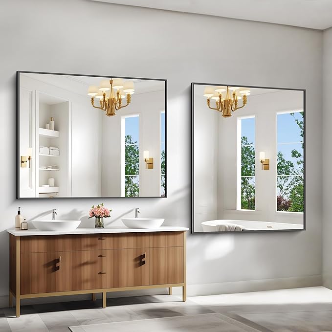 Bathroom Mirror,40x48 inch Bathroom Mirrors for Over Sink,Large Wall Mirror for Bathroom Wall Mounted Rectangle Mirrors,Black Vanity Mirror for Living Room,Bedroom Entryway,Horizontal/Vertical