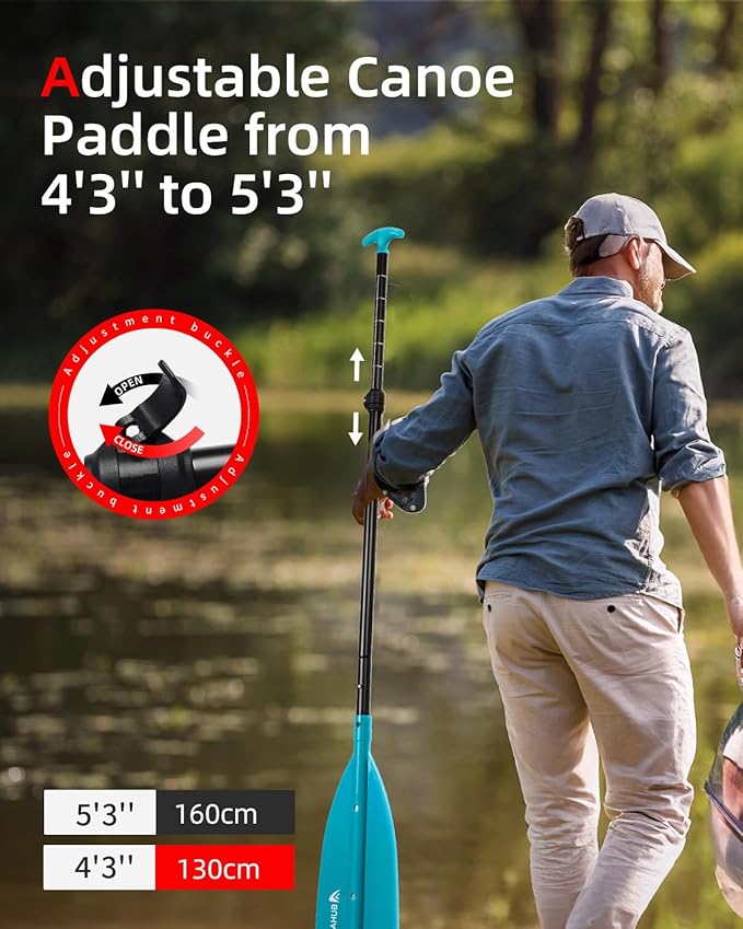 Abahub Adjustable Canoe Paddle Aluminum Shaft, 4'3''-5'3''/130cm-160cm, Floatable Oar for Canoeing Boating Kayaking