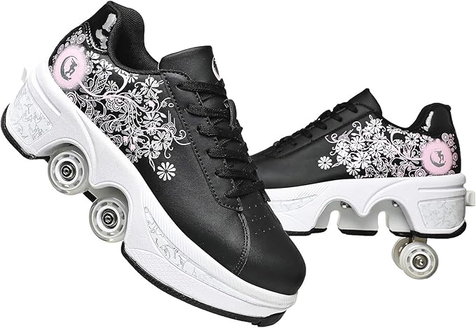 Double-Row Deform Wheel Automatic Walking Shoes Invisible Deformation Roller Skate 2 in 1 Removable Pulley Skates Skating Parkour